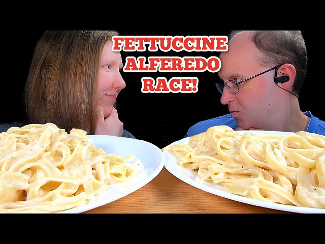 ASMR FETTUCCINE ALFREDO RACE MUKBANG EATING SOUNDS