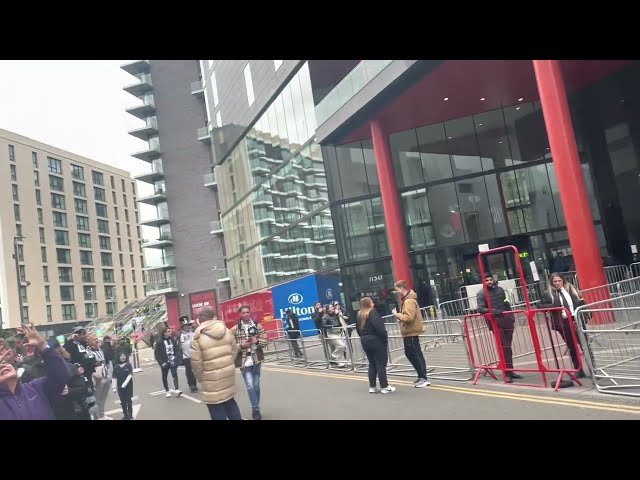 Newcastle fans chanting at Newcastle Uniteds hotel before the game in Wembley