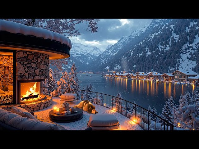 Relaxing Smooth Jazz on a Cozy Terrace | Winter Night Ambience with Fireplace for Peaceful Retreat❄️