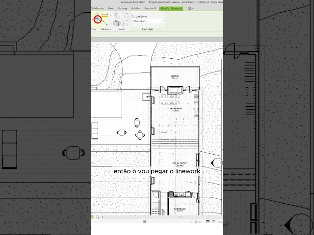 Linework no Revit para projeção do telhado