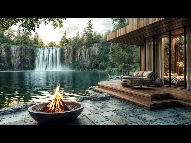 Forest Hideaway 💦 Soothing Birdsong, Crackling Firepit & Gentle Waterfall for Ultimate Relaxation🔥🌿✨