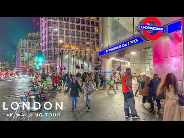 London, England 🏴󠁧󠁢󠁥󠁮󠁧󠁿 Night Street Walk 2023 - 4K 60fps Walking Tour (▸64 min)