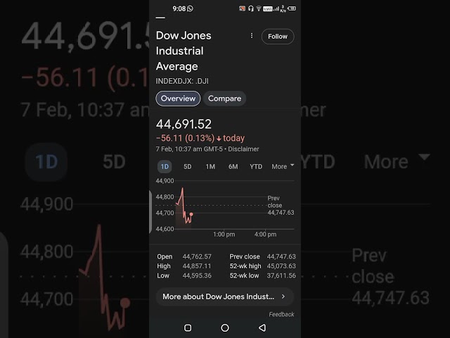 Dow Jones Industrial Average  today 7 Feb 2025