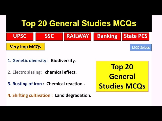 Top 20 General Awareness MCQs | General Studies MCQs | Govt exams MCQs