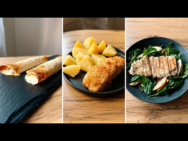 Menu for day #2: salted rolls, battered salmon, pear salad