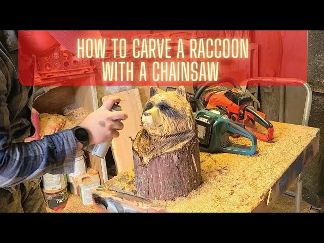 Making a raccoon in under 15 minutes (Start to Finish) #raccoon #chainsawcarving #art #howto