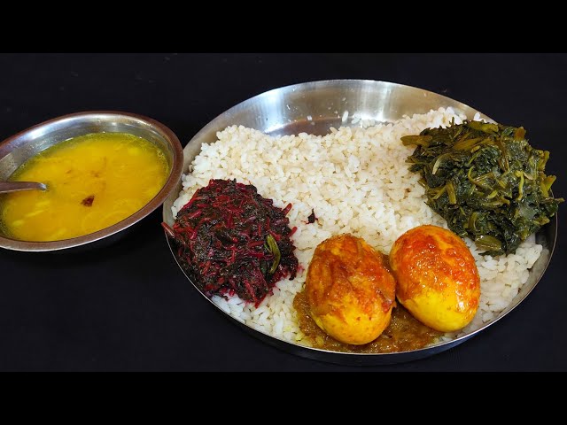 egg curry red shakh kalmi shakh dal and rice today i eating | bengali food eating video