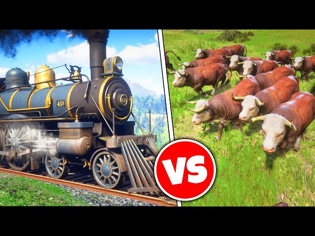 100 COWS vs TRAIN! (Red Dead Mods)