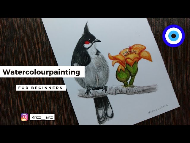 Watercolourpainting | for beginners | Bird and flower | #painting #easypainting #watercolorpainting