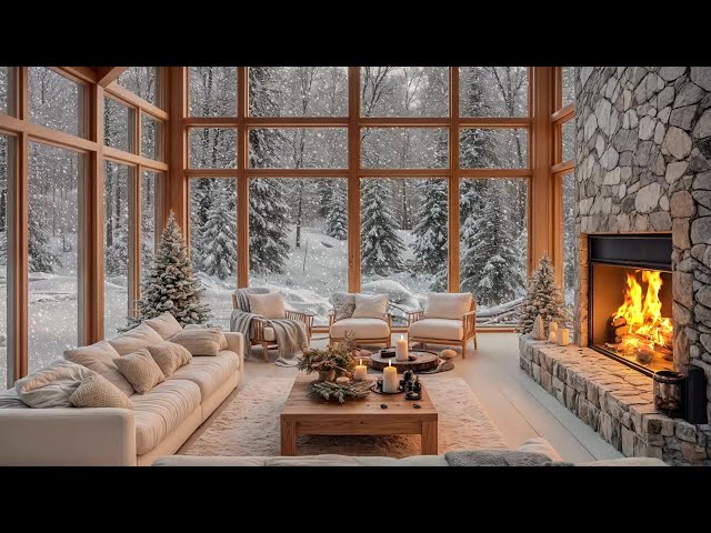 Soothing Fire Sounds & Winter Snow | Cozy Room Ambience for Calm & Peaceful Christmas Relaxation