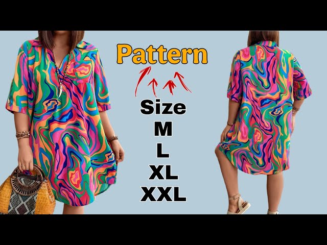 ✅️️ Draw this simple loose V-neck dress pattern in less than 20 minutes! sizes M, L, XL, and XXL