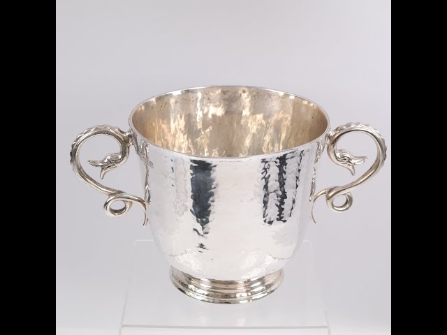 Silver Goldsmiths Arts & Crafts Porringer Cup Serpent Handles Hammered silver body London Circa 1909