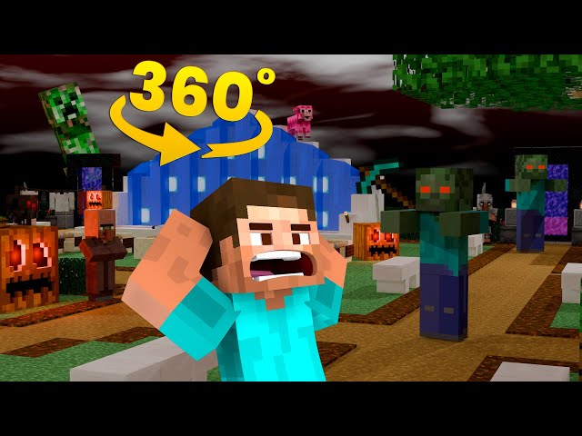 VR 360° - GREEDY STEVE IN HORROR PARK! VERY SCARY! | MINECRAFT HORROR | 4K Experience POV