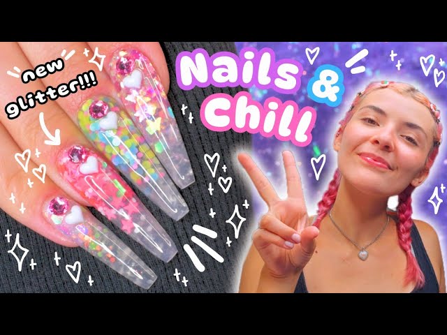 ‧₊˚🍒 Nails & Chill (episode 6) 🌈 Trying a New Glitter Acrylic Method! 🍓₊˚.