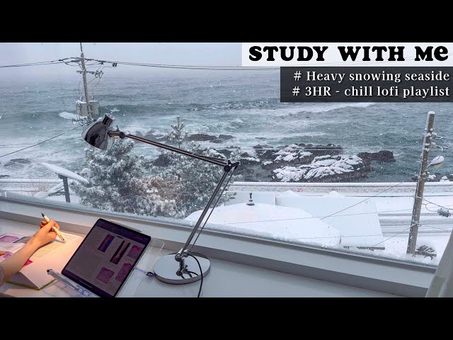 🌊3HR STUDY WITH ME lofi ver. from snowing seaside⛄️lofi playlist