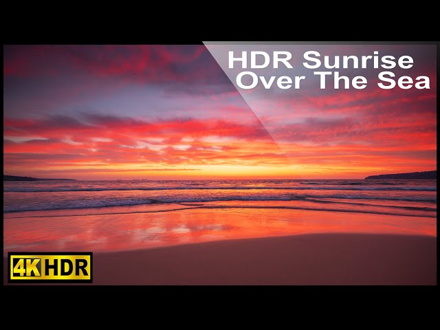 HDR Sunrise Over The Sea - Ocean Wave Sounds and Seagulls - 4k Video Screensaver for AMOLED TV