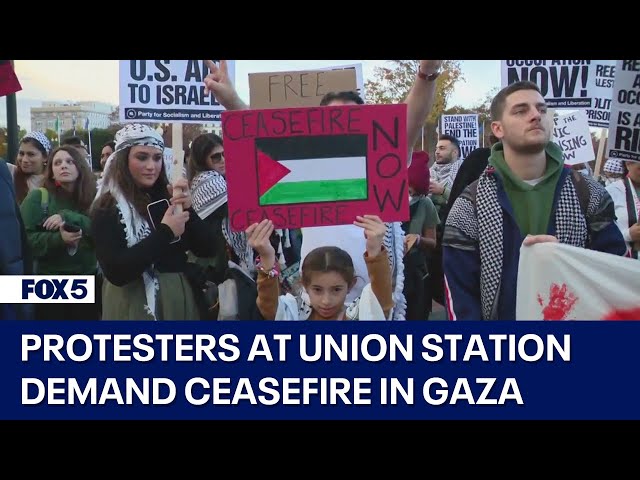 Protesters at Union Station demand ceasefire in Gaza