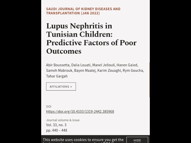 Lupus Nephritis in Tunisian Children: Predictive Factors of Poor Outcomes | RTCL.TV