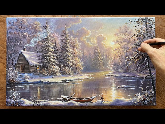 How to draw a warm winter landscape - Peaceful / Acrylic landscape painting / Art painting /A Lu Art