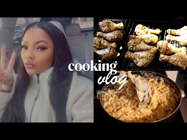 COOK WITH ME: JERK CHICKEN + MAC AND CHEESE + MAKING GREENS FROM SCRATCH