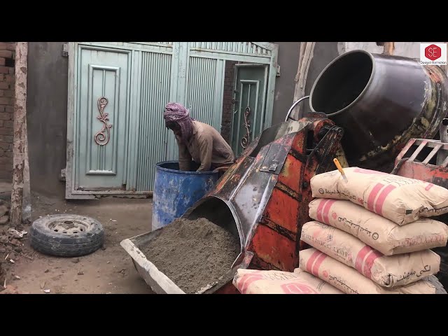 House Roof Concrete with Concrete Mixer Machine .Cement Sand. Crush