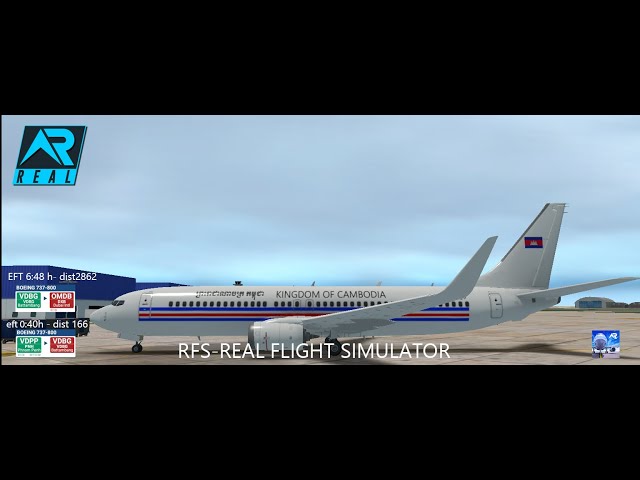 RFS REAL FLIGHT SIMULATOR B0EING 737 800 TAKEOFF FROM VDPP PHNOM PENH TO VDBG BATTAMBANG AND DUBAI