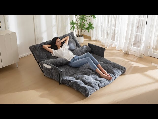 MAXYOYO Adjustable Floor Sofa Bed with 2 Pillows, Multi-Functional Bean Bag Sleeper Bed