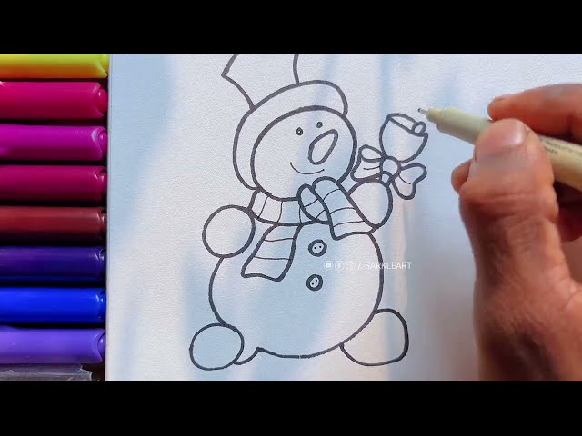 Snowman drawing step by step / how to draw Christmas snowman