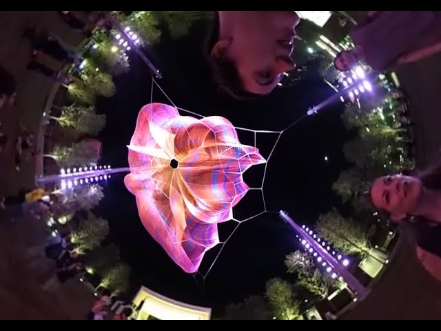 "Where We Met" by Janet Echelman, in 360 at night