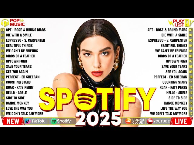 Dua Lipa, Ed Sheeran, Bruno Mars, Taylor Swift, Adele, Maroon 5, The Weeknd... - Best Pop Hits 2025