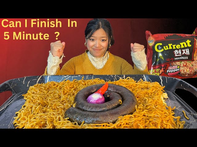 5-Minute Noodles & Pork Sausage Challenge || Will I Finish or Fail?