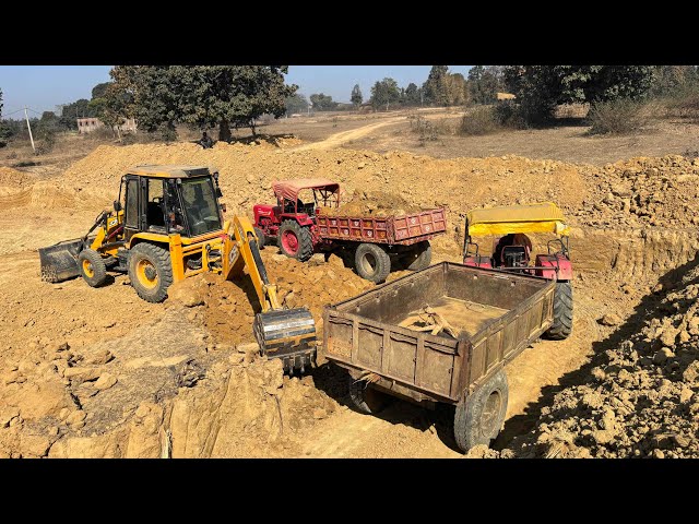 Night Shift Jcb3dx Backhoe Red Mud Pond Khudai and Loading Tractors and dump | Jcb video Raat ki