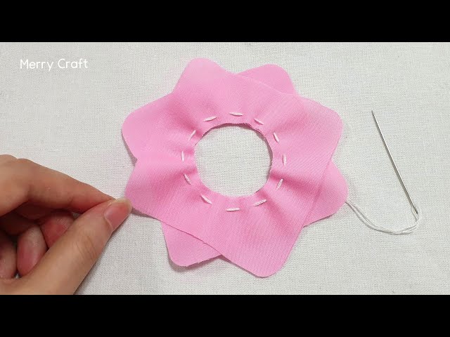 Super Easy Flower Making Idea with Fabric - Amazing Hand Embroidery Flower Design Trick -Sewing Hack