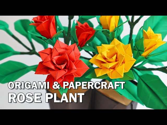 🌹 ORIGAMI & PAPERCRAFT ROSE 🌹 How to make a paper rose plant easily 🌹 PAPER FLOWER 🌹 ORIGAMI FLOWER