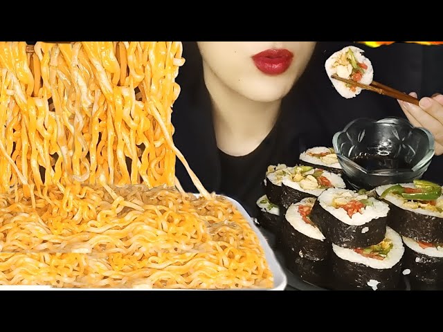 ASMR EATING Kimbap, Rosé Noodles Mukbang |Spicy Noodles Challenge