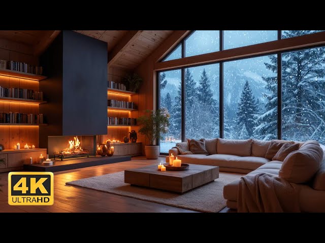 Chilly Winter Morning at Cozy Living Room Ambience with Soothing Piano Music & Fireplace❄️🔥