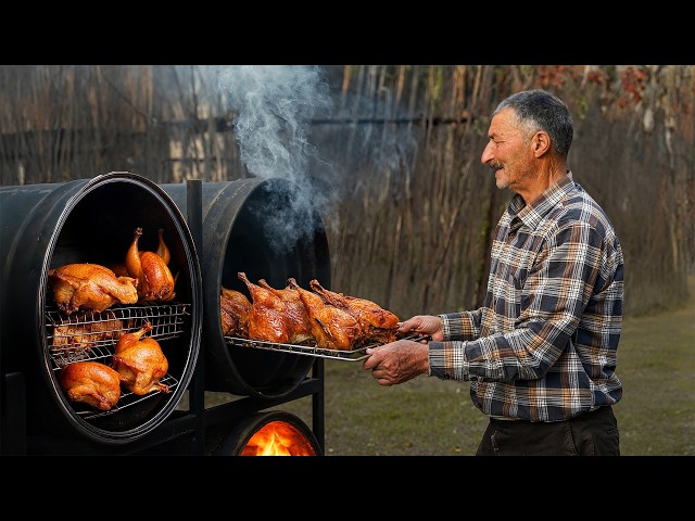 Village-Style Smoked Chicken: Juicy Meat Cooked in a Barrel🛢️🔥