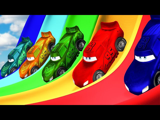 5 COLOR LIGHTNING MCQUEEN CARS VS MONSTER TRUCK RIVALRY