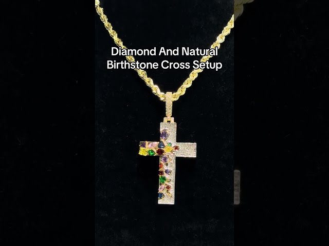 Natural Diamond & Birthstone Cross Pendant Setup at Ijaz Jewelers #goldpendants #diamondpendant