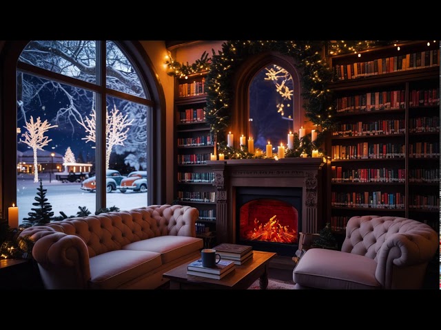 Cozy Winter Coffee Shop Ambience with Warm Music & Crackling Fireplace to Relaxing, Study, Work 🔥