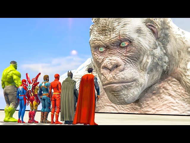 Spiderman & Hulk & Iron-Man & Superman & Flash & Batman vs White King Kong