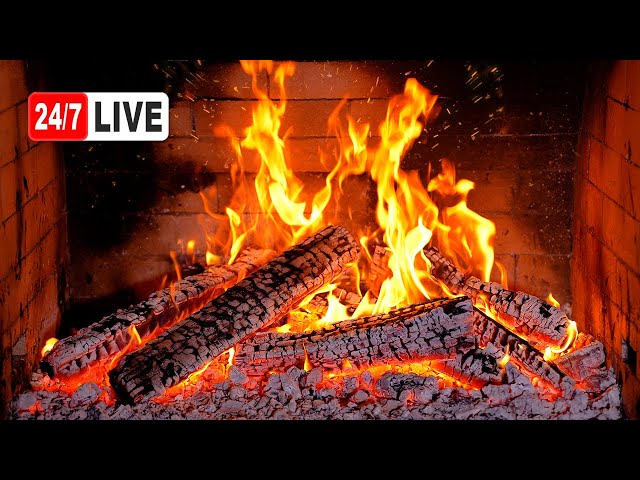 🔥 Cozy 4K Fireplace Ambience (LIVE 24/7). Relaxing Crackling Logs & Golden Flames