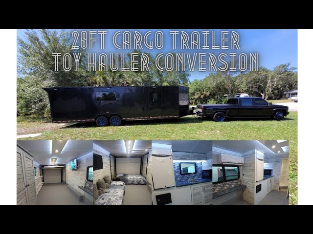 28ft cargo trailer toy hauler camper conversion. mini split short version walk through.FOR SALE 18k