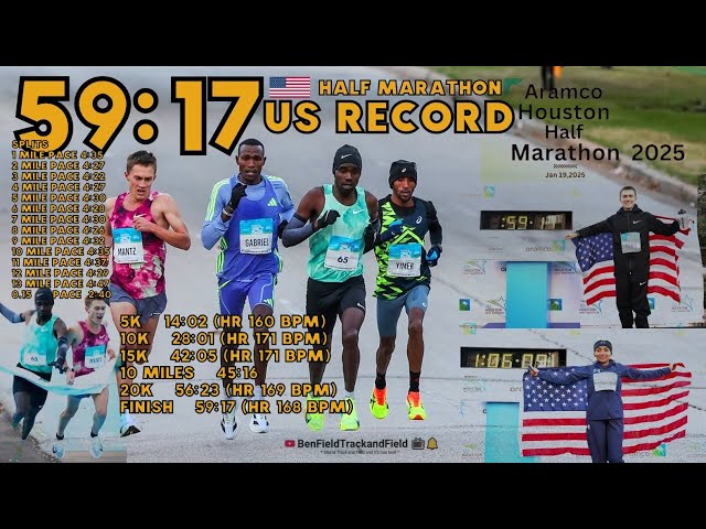 2025 Aramco Houston Half Marathon | #ConnerMantz 🇺🇸 #USrecord 59:17 | BenFieldTrackandField 📺🔔