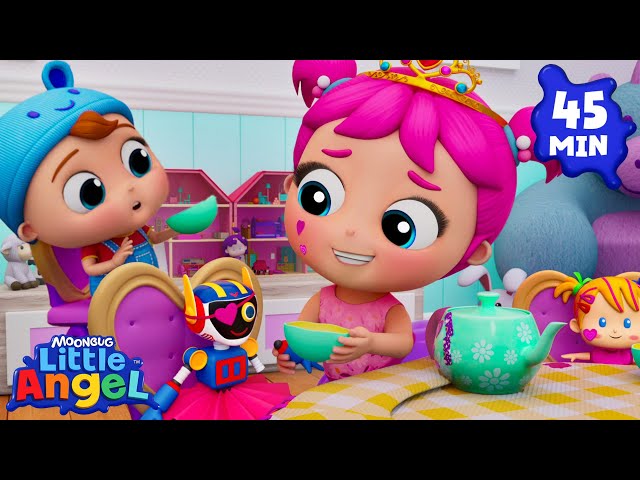 Recycled Toys Tea Party - Princess Version! | Little Angel and Cocomelon Nursery Rhymes