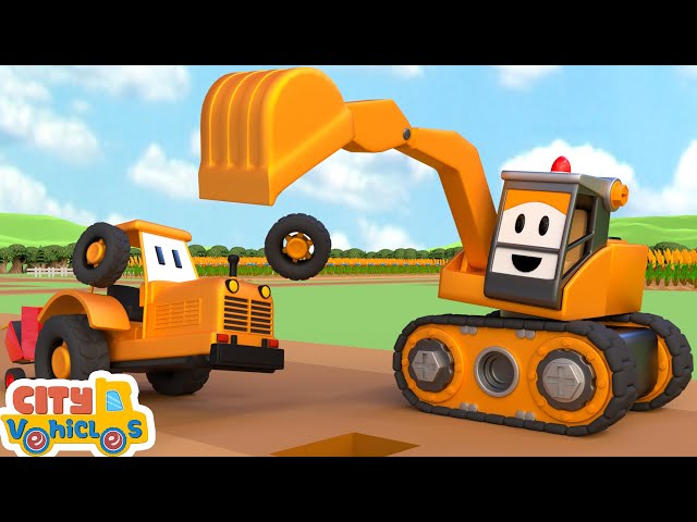 Construction Vehicles build runway for airplane-drilling truck, crane truck and roller for Kids.