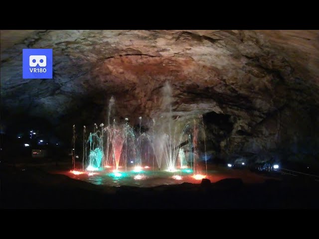 3D 180VR 4K Trip to the Cave  a water jet from the fountain in the Giant Cave 360vr