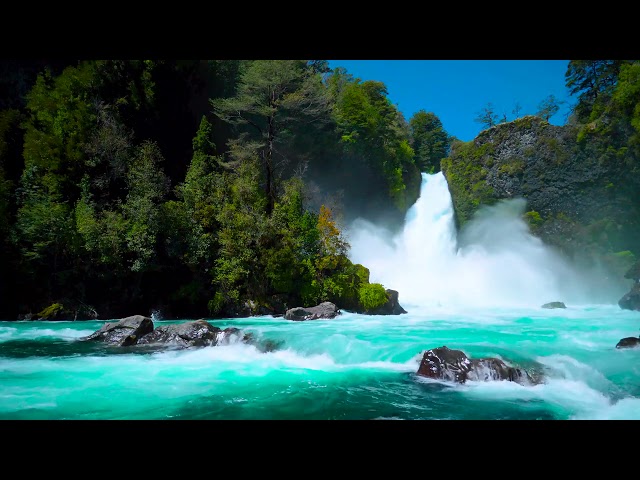 Huilo Waterfall and River 4k in Chilean. Relaxing Nature Sounds, Waterfall, White Noise for Sleep.