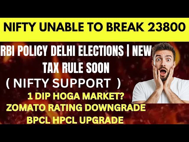 NIFTY UNABLE TO BREAK 23800💥RBI POLICY NEWS💥ZOMATO SHARE NEWS💥BPCL SHARE RESULT