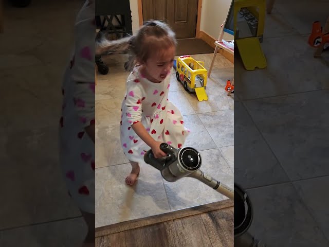 Cute 3-year-old is having a blast exploring the world of pretend cleaning #cute #playroom #toddler